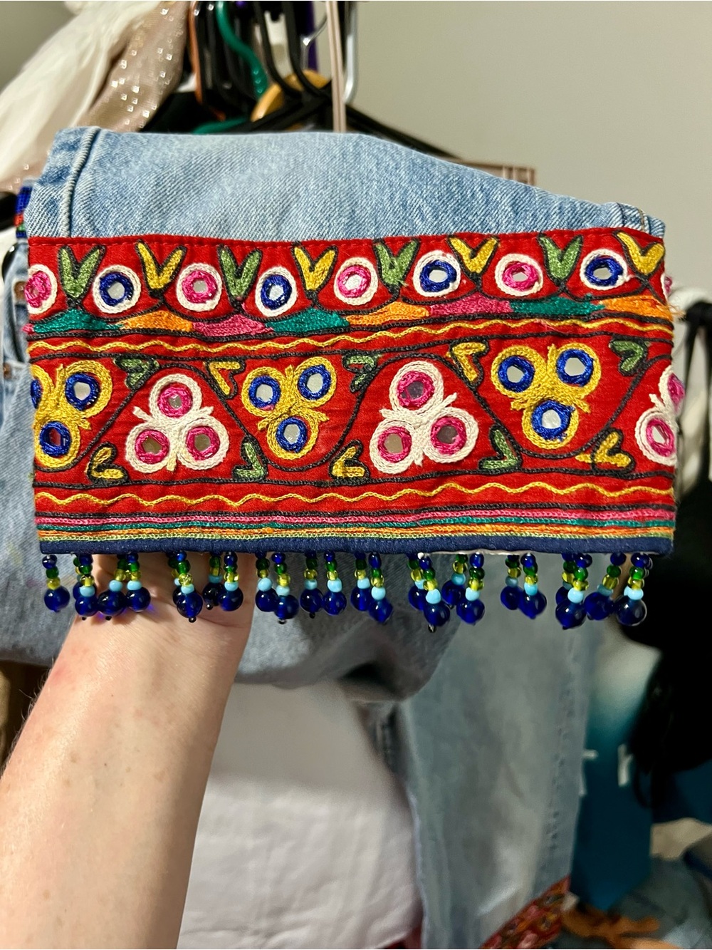 Vintage Buzz 18 Embellished Cropped 501 Levi’s Tribal Boho Style - Picture 8 of 16